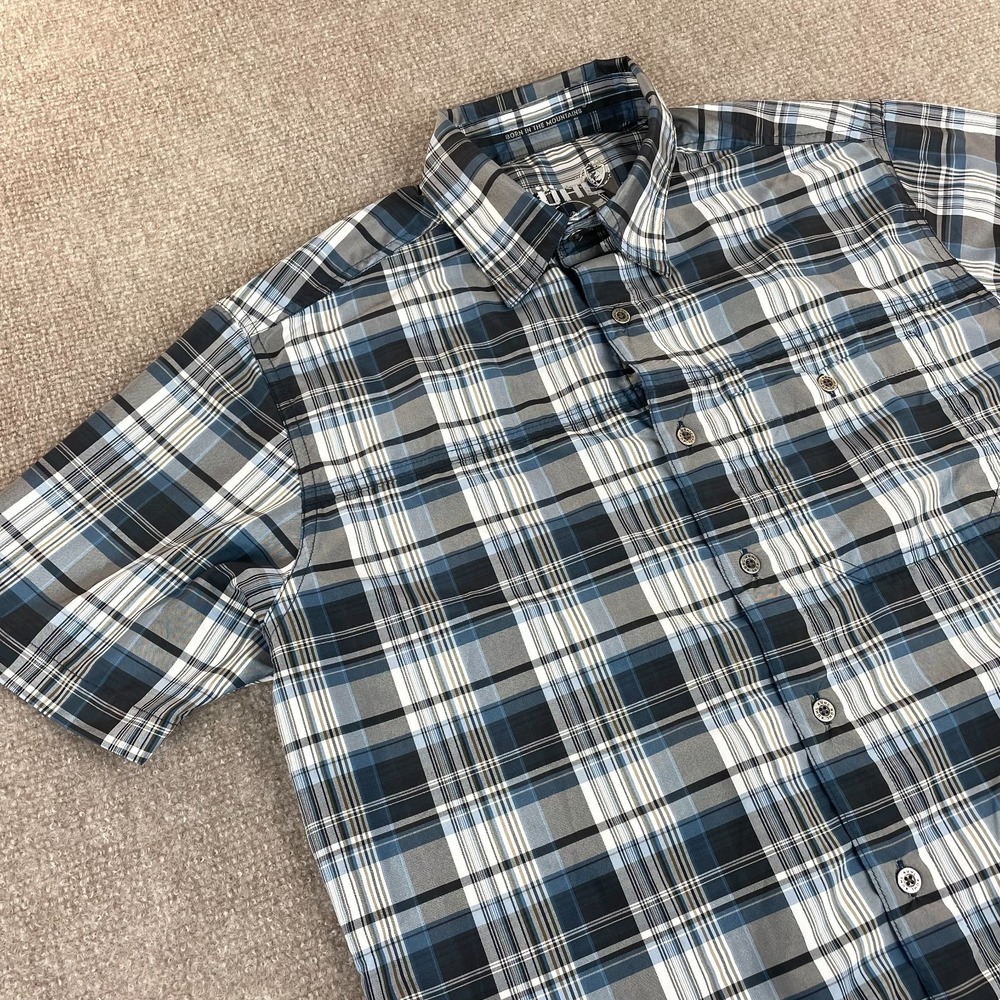 Kuhl Shirt Mens Small Multicolor Plaid Short Sleeve Back Box Button Up Mountains